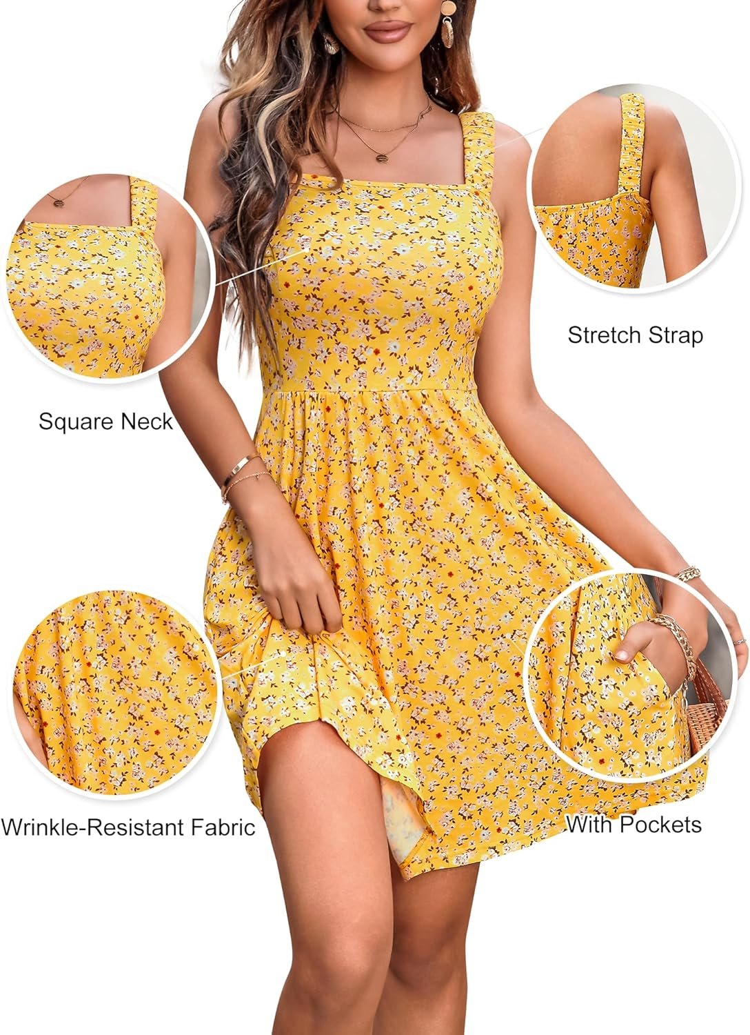 HUHOT Women's Summer Casual Square Neck Dress with Pocket Cute Sleeveless High Waist A-line Sundress Midi Dresses 2026 - Image 5