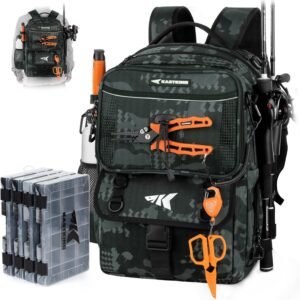 KastKing BaitSpace 50L Fishing Tackle Backpack with Removable Bait Binder,2 Rod Holders Storage Fishing Gear and Equipment