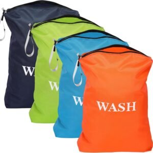 Hsei 4 Pcs Travel Laundry Bags Bulk 22 x 14 Inch Washable Waterproof Wet Dry Bag for Dirty Clothes Gym Foldable Organizer with Zipper Travel Accessories for Swimming Yoga Bathing Suit Workout
