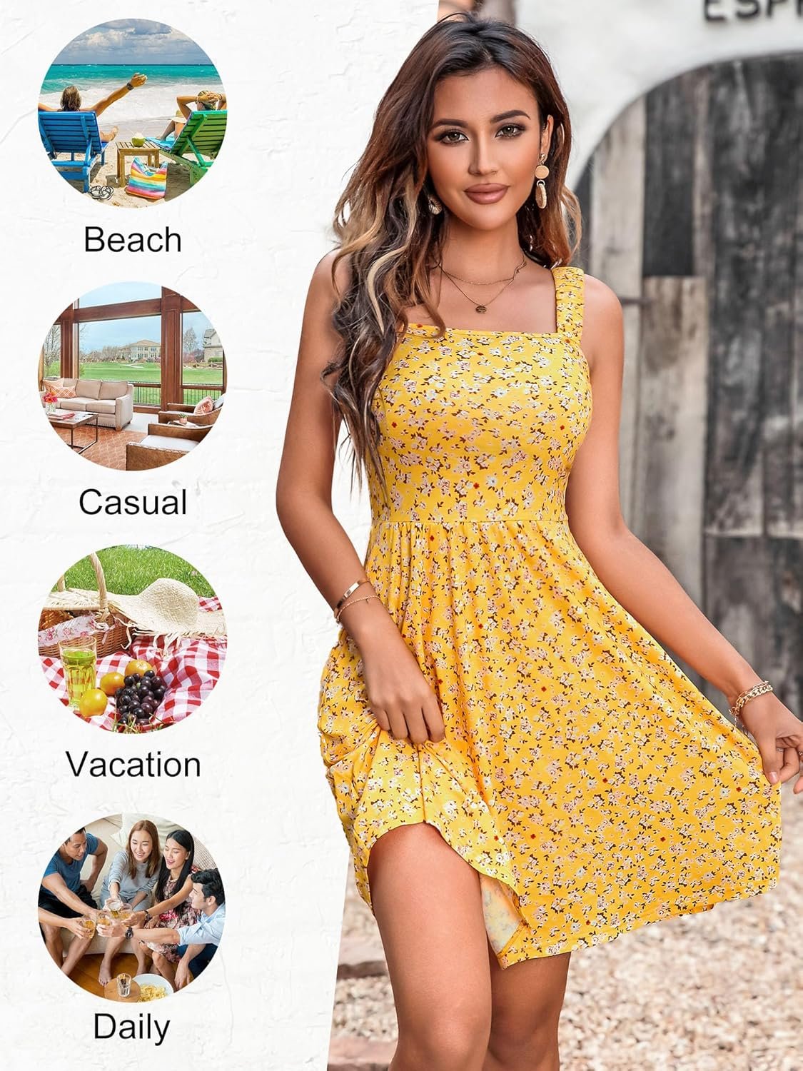 HUHOT Women's Summer Casual Square Neck Dress with Pocket Cute Sleeveless High Waist A-line Sundress Midi Dresses 2026 - Image 4