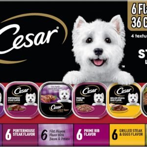 Cesar Wet Dog Food Steak Lovers Variety Pack, Adult, Wet Food for Dogs with Real Meat, 3.5 oz Easy Peel Trays, 36 Count
