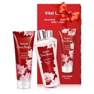 Japanese Cherry Blossom Bath and Body Shower Gel and Body Cream Set – Nourishing and Moisturizing Daily Skincare – 8 fl.oz / 236mL Each (2-Piece Bundle)