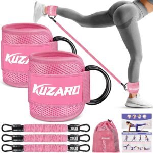 KUZARO Ankle Resistance Bands with Cuffs, Ankle Weights Bands for Working Out, Women Leg and Glutes Workout Equipment, Exercise Bands for Kickbacks, Butt and Booty Trainer, Home Gym Fitness Equipment