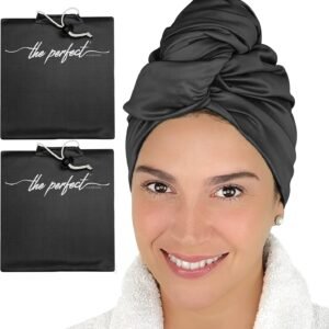 Microfiber Hair Towel Wrap for Women – Large Fast Drying Hair Towel with Patented Clip – Anti-Frizz, Super Absorbent, Silky Smooth Microfiber – Plopping Hair Wrap for Curly & Wavy Hair – 2 Pack