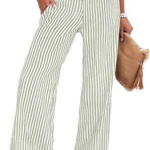 ANRABESS Womens Palazzo Pants, Striped & Gingham, Lounge & Casual, Cute Pajama Pants, Wide Leg, High Waisted, Pockets