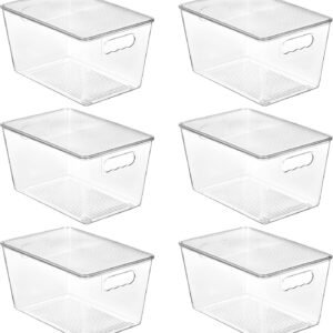 Vtopmart 6 Pack Clear Stackable Storage Bins with Lids, Large Plastic Containers with Handle for Pantry Organizer and Storage,Perfect for Bathroom,Cabinet,Kitchen,Fridge,Closet Organization