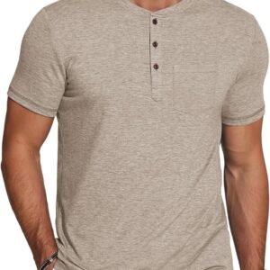 COOFANDY Men’s Soft Henley Short Sleeve T Shirts Casual Basic Shirt with Pocket 3 Button Tees Summer Tops