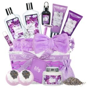 Mothers Day Gift Basket for Mom, Gifts for Women, Spa Gift Basket for Women, 17-Piece Lavender Lilac Bath and Body Gift Set, Pampering Bath Set | Gift for Valentines Day, Birthday Gifts, Christmas