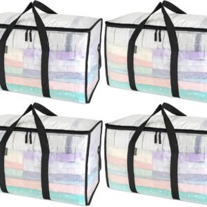 BALEINE 4-Pack Oversized Moving Bags with Reinforced Handles, Heavy-Duty Storage Tote for Clothes, Moving Supplies (Clear, 4-Pack)