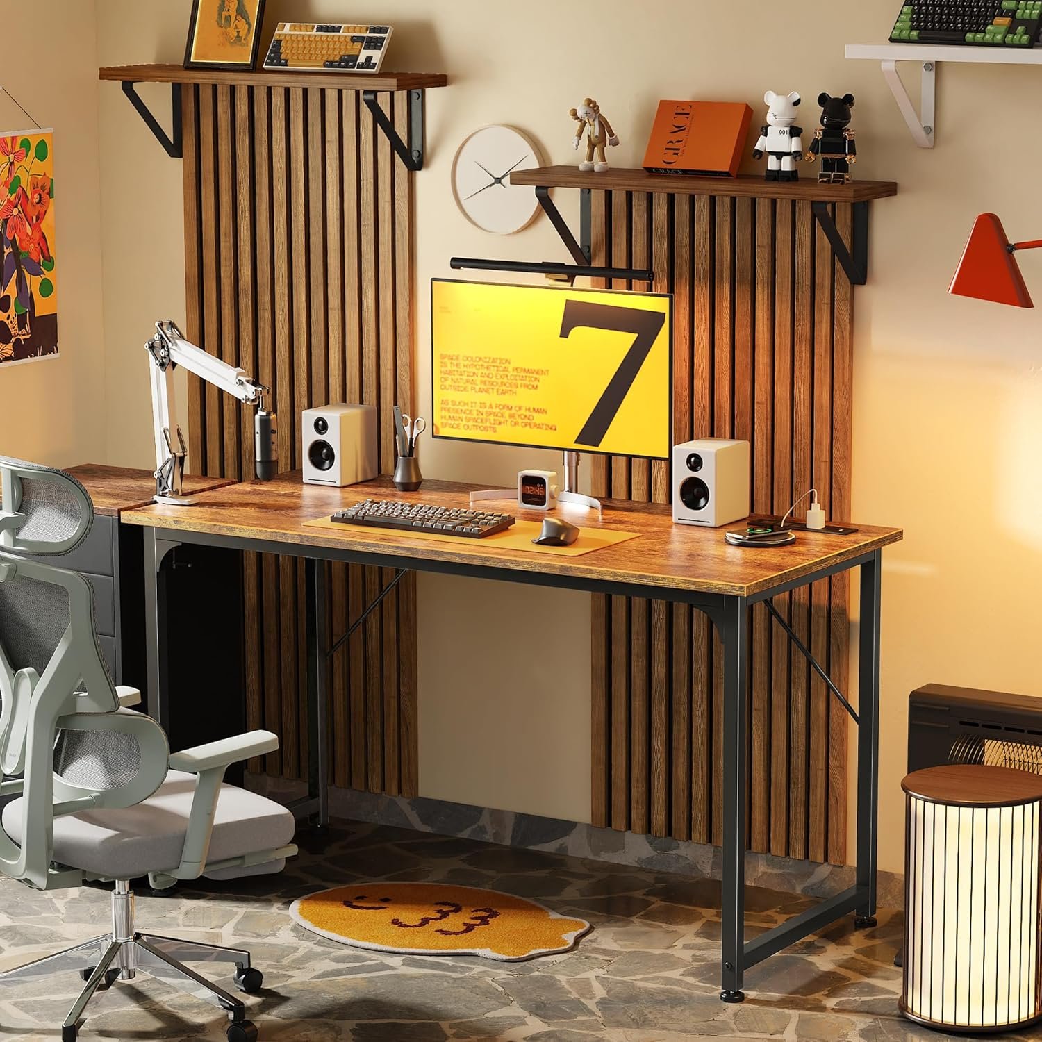 PRAISUN 47 X 20 Inch Office Computer Desk with Power Outlets and USB-C Port, Larger Gaming Desk, for Home Office, Study, Bedroom, Writing Work from Home Table, Metal Frame, Rustic Brown - Image 9