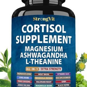 StrongVit Cortisol Supplements for Women and Men with Magnesium, Ashwagandha & L-Theanine. High Cortisol Reducer, Manager, Detox, Lower and Control. Sleep Support & Stress Relief, USA