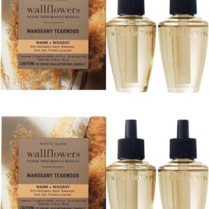 Bath & Body Works Wallflowers Refills, Mahogany Teakwood Scent, Plug-in Air Freshener Refills for Bedrooms, Bathrooms & Living Spaces, 4 Pack