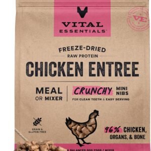 Vital Essentials Freeze Dried Dog Food, Raw Chicken Crunchy Mini Nibs | Complete Meal or Topper | 96% Chicken, Organs & Bone | High Protein, Limited Ingredient, Grain Free Dry Dog Food | 25 oz Bag