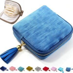 Small Travel Jewelry Case, 6-Layer Velvet Jewelry Organizer Storage Bag with Zipper, Mini Portable Pouch for Bracelet Rings Earring, Anti-Scratch Jewelry Pouch Gift for Women Girls（Light Ice Blue）