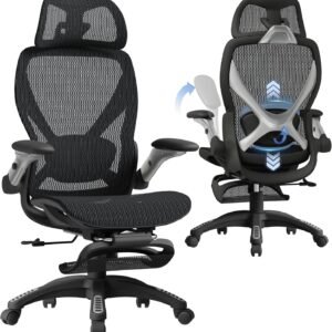 ELABEST X100 Ergonomic Mesh Office Chair with Footrest, Big and Tall Hone Desk Chair with 5D Flip-Up Arms, Adjustable 3D Lumbar Support,Gaming & Executive Computer Chairs
