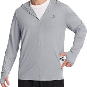 Roadbox Men’s UPF 50+ Sun Hoodie Jacket, Full Zip UV Protection Long Sleeve Shirt, Lightweight Breathable for Fishing Hiking