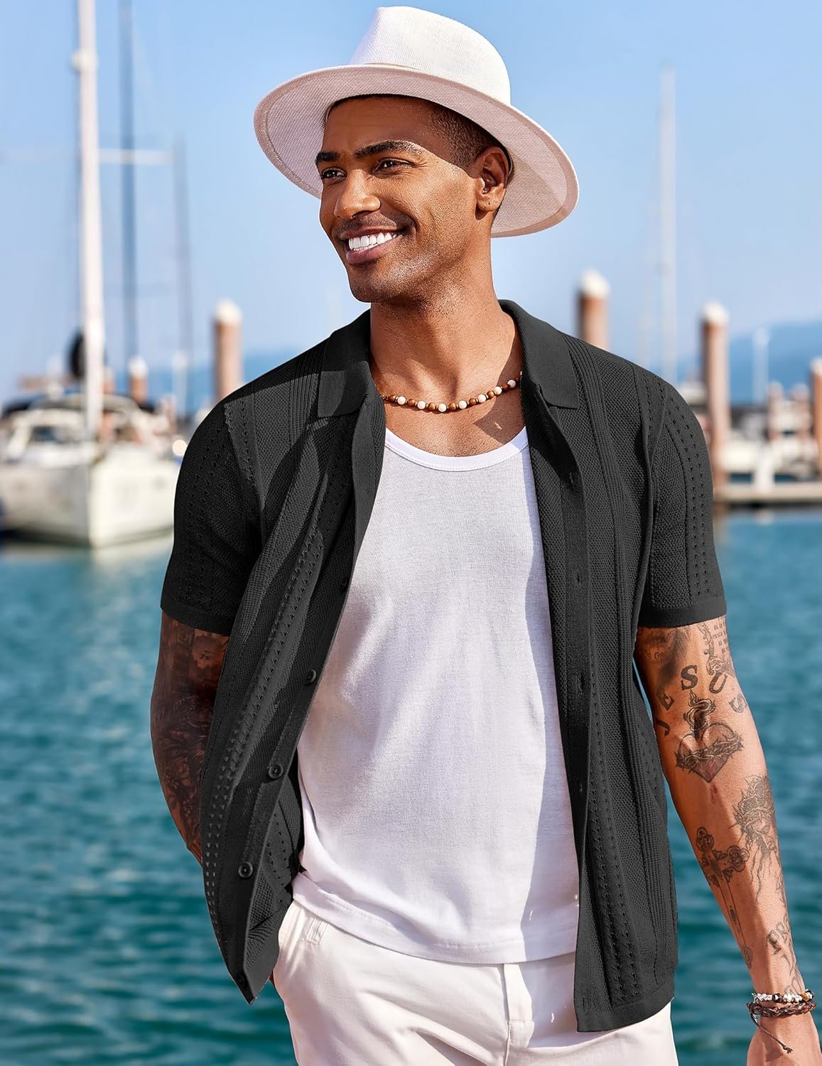 COOFANDY Men's Knit Shirts Short Sleeve Button Down Polo Shirt Fashion Casual Summer Beach Shirts - Image 4