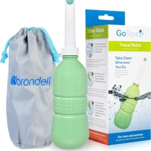 Brondell GoSpa Travel Bidet GS-70 – Portable Peri Bottle for Postpartum & Perineal Care, 400ml Handheld Bidet with Angled Nozzle, Collapsible Design, Nozzle Storage & Travel Bag, Mint