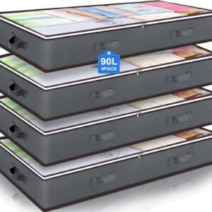 Budding Joy 90L Under Bed Storage Containers, Closet Organizers and Storage Bins, Foldable Underbed Storage Bags for Linen Sheets, Blanket, Clothing, Comforter, Sweaters, Pillows, Wrapping Paper, Grey