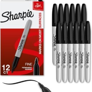 Sharpie Permanent Markers, Fine Tip, Black, 12 Count – Office Supplies, Quick Drying, Fade Resistant, For Wood, Plastic, Paper, Metal, And More