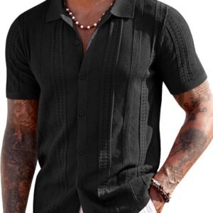 COOFANDY Men’s Knit Shirts Short Sleeve Button Down Polo Shirt Fashion Casual Summer Beach Shirts