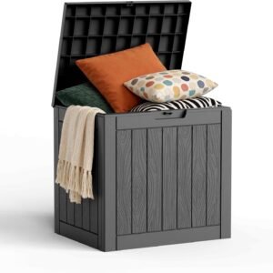 30 Gallon Outdoor Deck Box, Lockable Waterproof Outdoor Storage Boxes For Garden Tools,Indoor Cushions,Accessories Outside Storage Resin Weatherproof Container(Black)