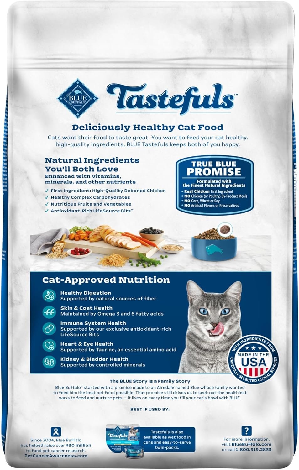 Blue Buffalo Tastefuls Natural Dry Food for Active Adult Cats, Chicken and Brown Rice Recipe, 15-lb. Bag - Image 2