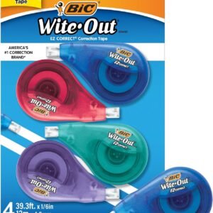 BIC Wite-Out EZ Correct Correction Tape, White, No Dry Time, Tear Resistant Tape, 4-Count