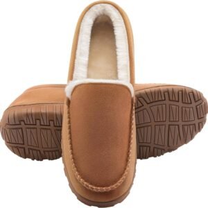 shoeslocker Men’s Slippers Indoor Outdoor Warm Soft Plush Memory Foam House Slippers for Men Comfortable Bedroom Moccasin Slipper Non-Slip