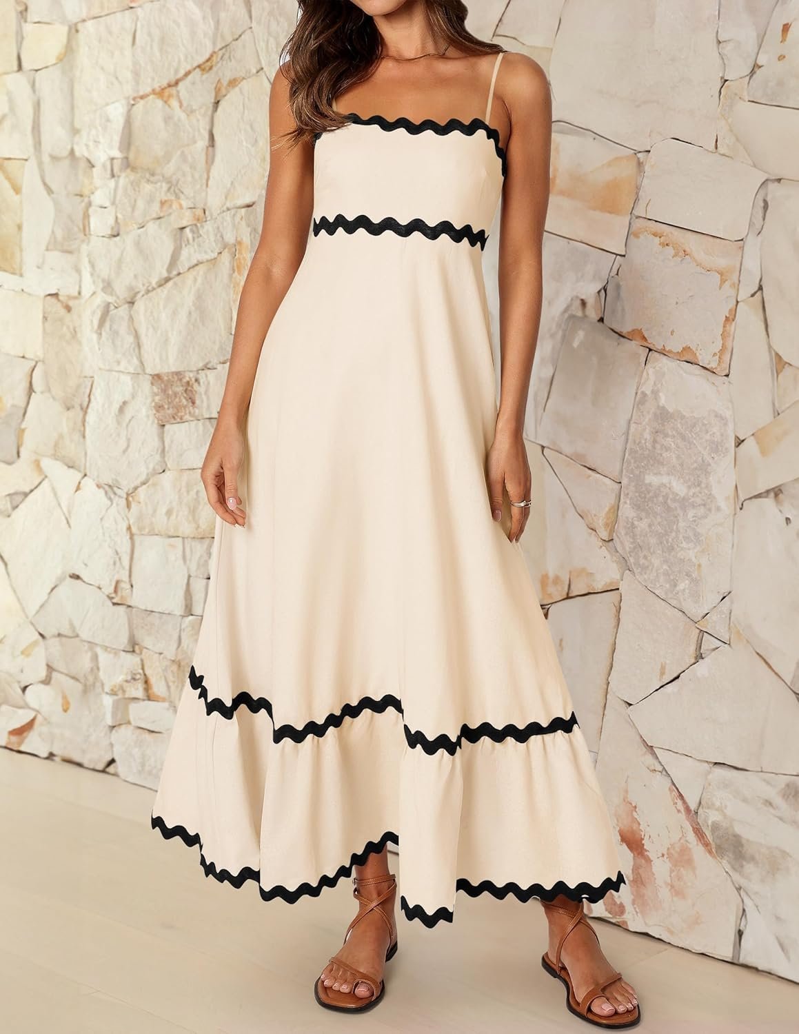 ZESICA Women's 2026 Summer Spaghetti Straps Sleeveless Backless Sundress Flowy Smocked Lace Swing A Line Midi Dress - Image 4