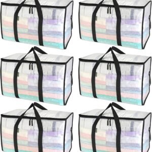 BALEINE 6-Pack Oversized Moving Bags with Reinforced Handles, Heavy-Duty Storage Tote for Clothes, Moving Supplies (Clear, 6-Pack)