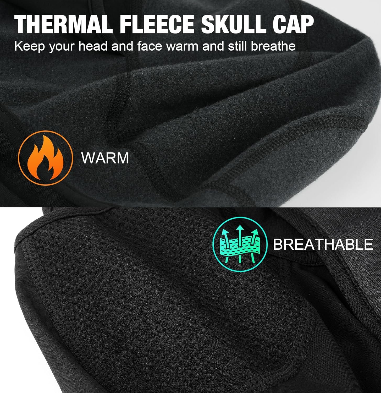 MELASA Thermal Skull Cap Helmet Liner Hat with Face Cover, Balaclava Face Mask with Glasses Holes for Cycling Motorcycle - Image 2