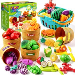 JOYIN Learning Toys Play Food Set for Toddlers, Cutting Food for Preschool Activities, Play Kitchen Accessories, Educational Toys, Color Sorting Set for Boys & Girls, Back to School Gifts for Toddlers