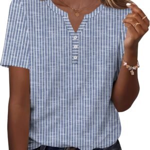 TCOT Women’s Tops Dressy Casual Summer Blouses Short Sleeve Button V Neck Spring Tee Shirts