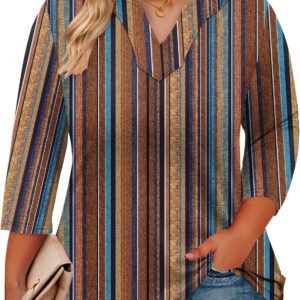 Romanstii Womens Plus Size Tops Casual 3/4 Sleeve V Neck T Shirt Loose Fit Tunic Blouse 1X-5X