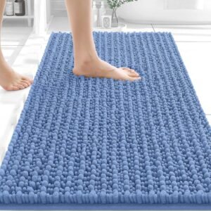 OLANLY Bathroom Rug Mat 30×20, Thick Soft and Absorbent Chenille Bath Mat, Non-Slip Rubber Backing, Machine Washable Quick Dry Bath Rugs for Tub Shower Floor, Home Decor Accessories, Cornflower Blue