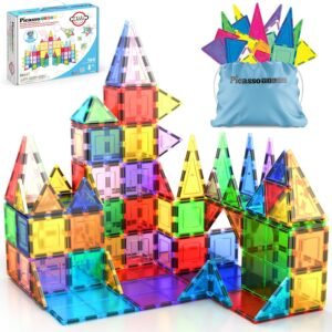PicassoTiles 100 Piece Set 100pcs Magnet Building Tiles Clear Magnetic 3D Blocks Construction Playboards, Creativity Beyond Imagination, Inspirational, Recreational, Educational Conventional