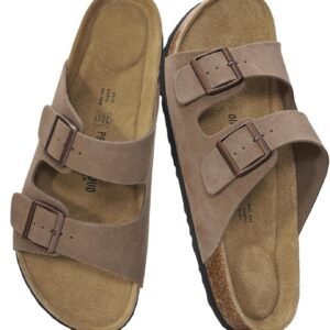 Project Cloud 100% Genuine Leather Mens Sandals – Memory Foam Insole & Cork Footbed Slides for Men Footwear – Non-Slip Summer Sandals for Men & Lightweight Mens Slides (Heritage)