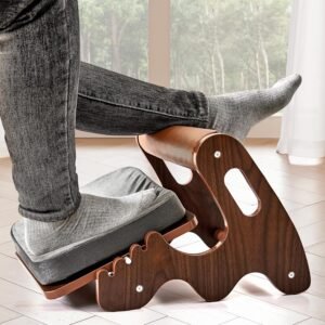 Spacocld Foot Rest for Under Desk at Work- Adjustable Rocking Foot Stool with 3 Height Position and Soft Crossbar, Ergonomic Wooden Footrest with Soft Sponge Pad for Home, Office