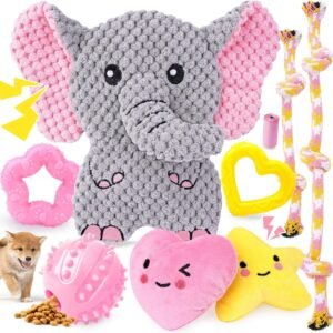 XIUGOAL Pink Puppy Toys – 9 Pack Puppy Chew Toys for Teething, Enrichment Dog Toys for Small Dogs to Keep Them Busy, Squeaky Plush Toy for Boredom
