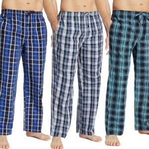JupiterSecret Mens Pajama Pants Set Cotton Lightweight Plaid Sleep & Lounge Pants, PJ Bottoms with Pockets and Button Fly