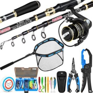 PLUSINNO Fishing Gear,Full Fishing Pole kit Include Fishing Rod and Reel Combo, Tackle Box with Fishing Lures, Fishing Accessories, Fishing Pliers,Fishing Gifts for Men with Fishing Tool Kit