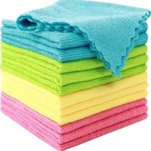 MOONQUEEN 12 Pack Microfiber Cleaning Cloth – Reusable Cleaning Rag, Fast Drying Cleaning Towels,12″X12″, Green/Blue/Yellow/Pink