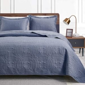 Love’s cabin Quilts for Queen Bed Blue Bedspreads – Soft Bed Summer Lightweight Bedspread Comforter – Modern Style Coin Pattern Coverlet for All Season – 3 Pieces (1 Quilt, 2 Pillow Shams)