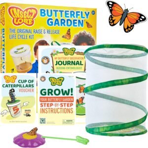 Insect Lore Raise and Release Butterfly Garden Kit – Caterpillar Habitat with redeemable Voucher – STEM-accredited Butterfly Growing Kit for Kids, Classrooms, and Homeschool Learning