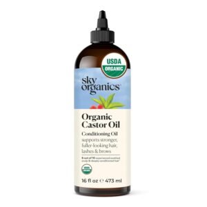 Sky Organics – Castor Oil Organic – Volumizing Hair Oil – Scalp, Lashes, Brows – Pure Castor Oil Cold Pressed – Natural Conditioner – Omega Fatty Acids, Vegan – Beauty, Hair Care, & Self Care – 16oz