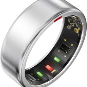 POBOVi Ring OnePlus – Ultra-Thin Titanium Smart Ring – 7 Days Battery Life – Fitness/SPO₂/Stress/HR/Sleep Skin Temperature Tracker – No App Fee – iOS&Android Compatible (Silver,Size 10)