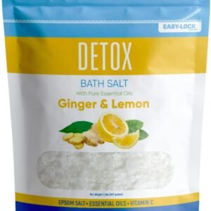 Detox Bath Salt 32 Ounces (2 Lbs) USP Grade Epsom Salt with Natural Ginger and Lemon Essential Oils Plus Vitamin C in BPA Free Pouch with Easy Press Lock Seal Made in USA
