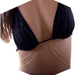 14K Gold Plated Sexy Body Chains for Women, Layered Rhinestone Crossover Bikini Bra Body Jewelry, Summer Beach Crystal Belly Waist Chain