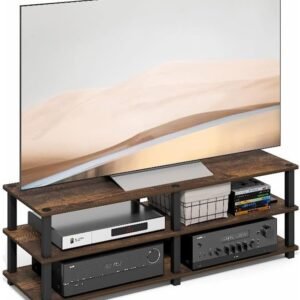 Furinno Turn-S-Tube TV Stand, 3-Tier Open Frame Design Entertainment Center, TV Console for TV up to 46 Inch, Toolless Assembly, for Living Room, Bedroom, Amber Pine